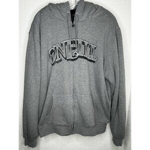 O'Neill Hoodie Mens Extra Large Y2K Gray Sherpa Lined Zip Up Jacket Spell Out